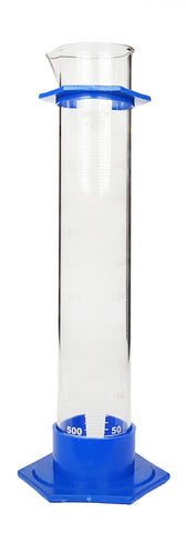 GSC International CTP500-6 Glass Graduated Cylinder With Plastic Hex Base and Bumper Guard, 500ml, 6 Pack
