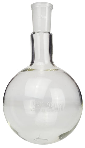 Boiling Flask Round Bottom with 24/40 Ground Glass Joint 250ml Capacity. Pack of 12.