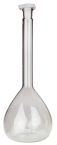 Volumetric Flask with PTFE Stopper, 1000ml Capacity. Case of 20.